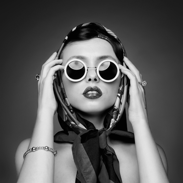 The square image of a girl in retro handkerchief